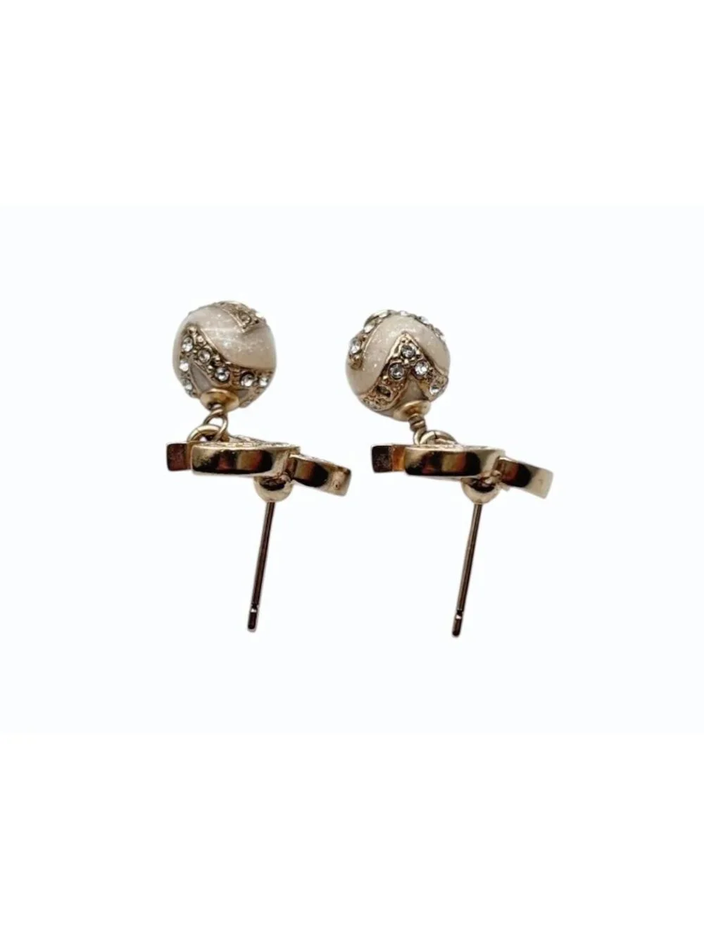 Chanel CC Logo Dangling Earrings Rhinestone Metal Resin